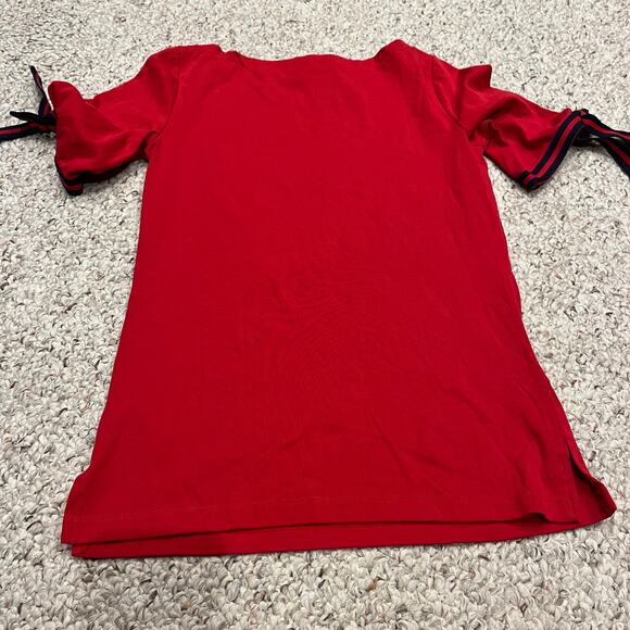 Lauren Ralph Lauren Bow Detail Short Sleeve Tee Sz M Red Christmas Preppy - Picture 6 of 6